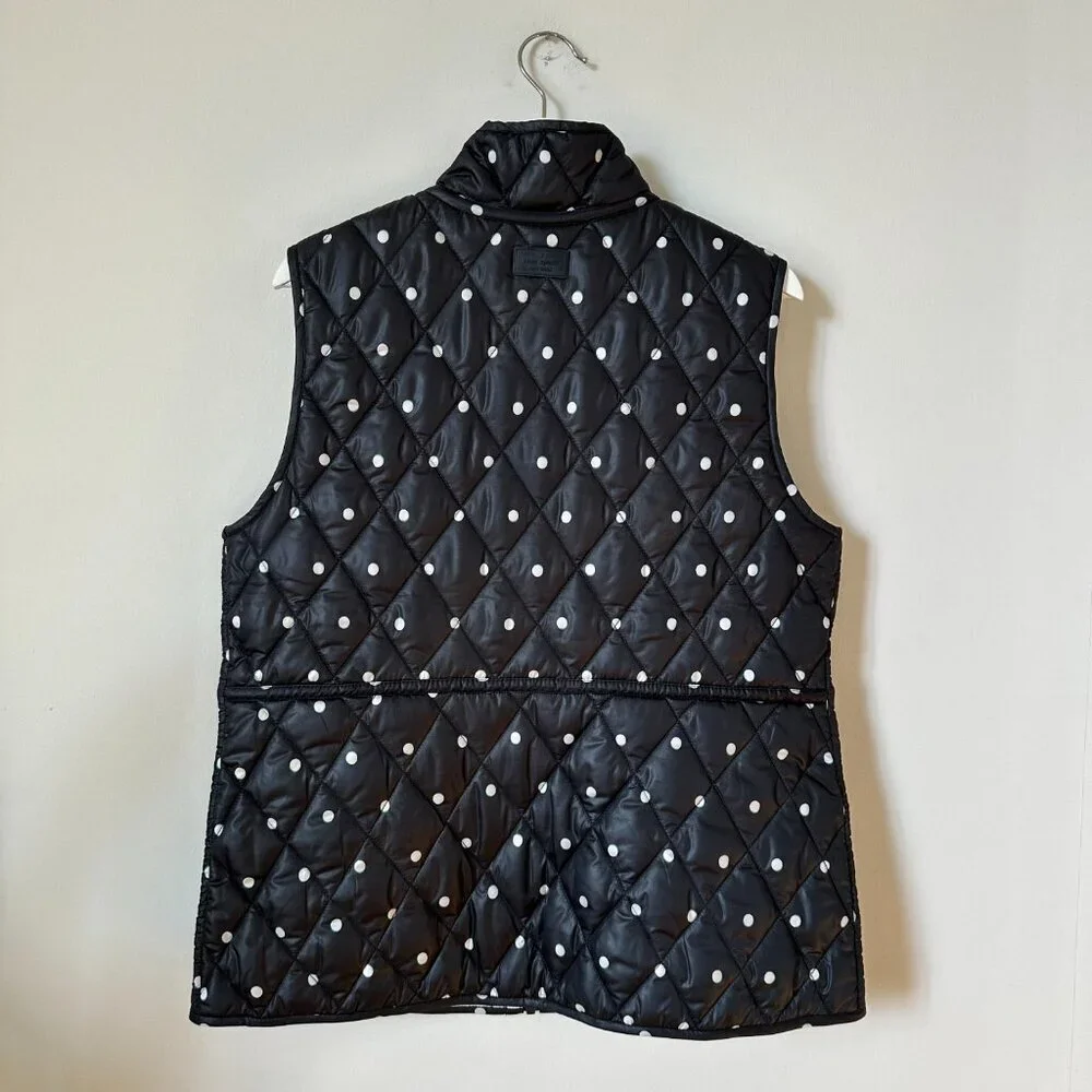 Kate Spade Black & White Quilted Polka Dot Reversible Vest Zip Front | Women’s L